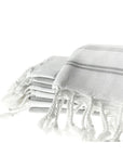 Grey striped organic cotton Turkish peshtemal hand towel with fringe – artisan-made, eco-friendly, soft spa towel