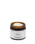 Sans Skincare Whipped Face Butter with CoQ10 in amber jar with lid off, creamy natural moisturizer that hydrates and softens skin