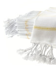 Golden striped organic cotton Turkish peshtemal hand towel with fringe – soft, eco-friendly, artisan-made spa towel