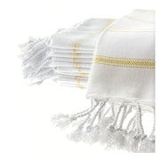 Golden striped organic cotton Turkish peshtemal hand towel with fringe – soft, eco-friendly, artisan-made spa towel