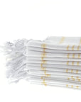 Golden striped organic cotton peshtemal towel – handwoven Turkish towel with fringe, soft and eco-friendly for daily use