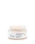 Sans Skincare Honey Lip Scrub in glass jar – preservative-free formula with visible honey and sugar crystals for lips