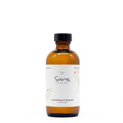 Sans Skincare Nourishing Oil Cleanser in amber bottle, gentle natural formula that removes makeup and impurities for all skin types