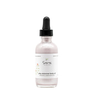 Sans Skincare Silky Shimmer Body Oil – plant-based nourishing body oil in a glass dropper bottle with subtle luminous shimmer