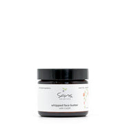 Sans Skincare Whipped Face Butter with CoQ10 in amber jar with black lid, rich natural moisturizer that nourishes and protects skin