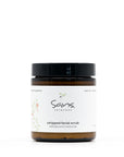 Sans Skincare Whipped Facial Scrub in amber jar with black lid, natural exfoliating scrub that smooths and moisturizes skin