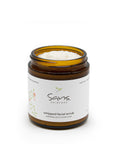 Sans Skincare Whipped Facial Scrub in amber jar with lid off, creamy natural exfoliating scrub that smooths and moisturizes skin