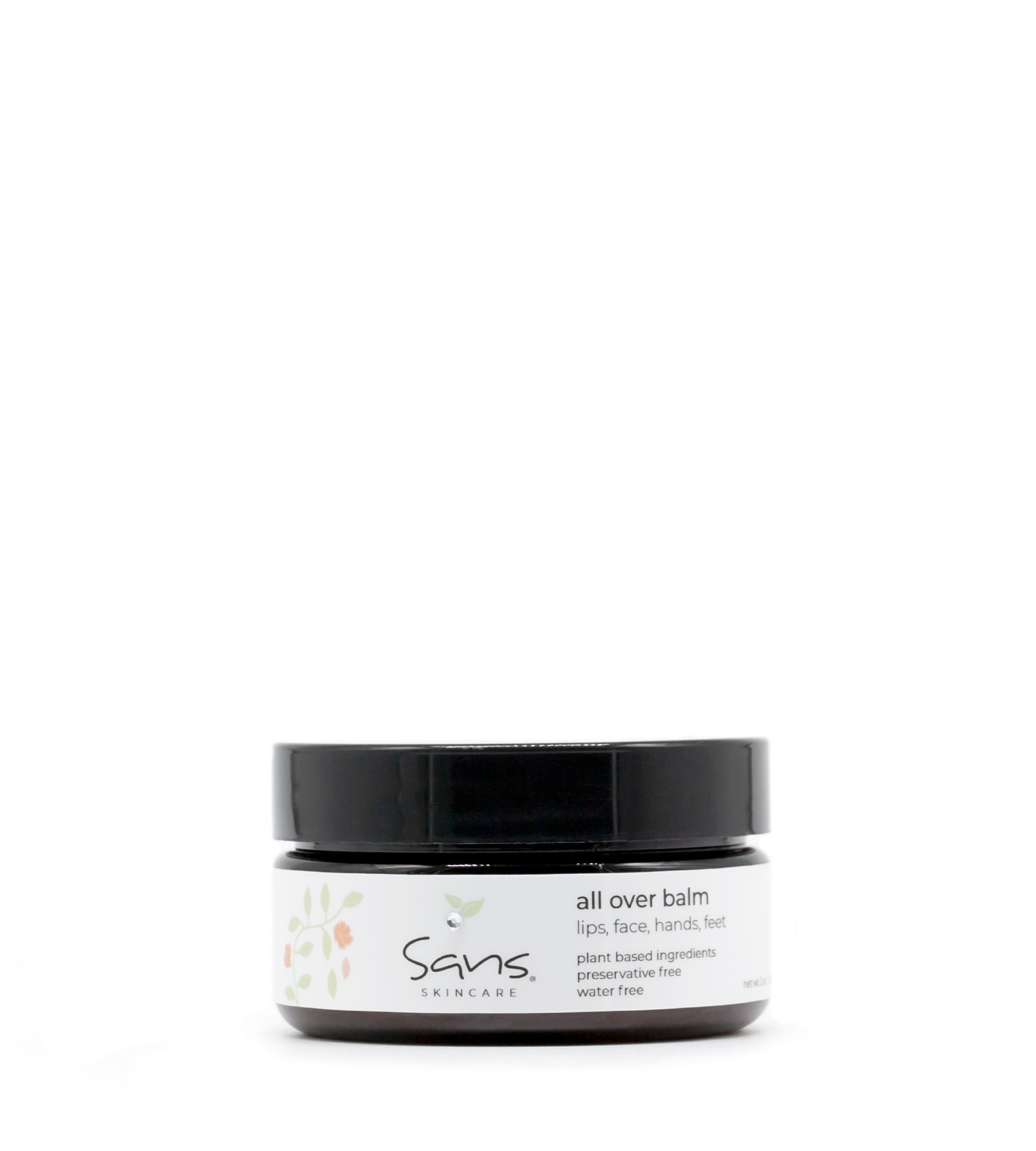 All Over Balm by Sans Skincare – natural, water-free, preservative-free balm in dark amber jar for full-body hydration