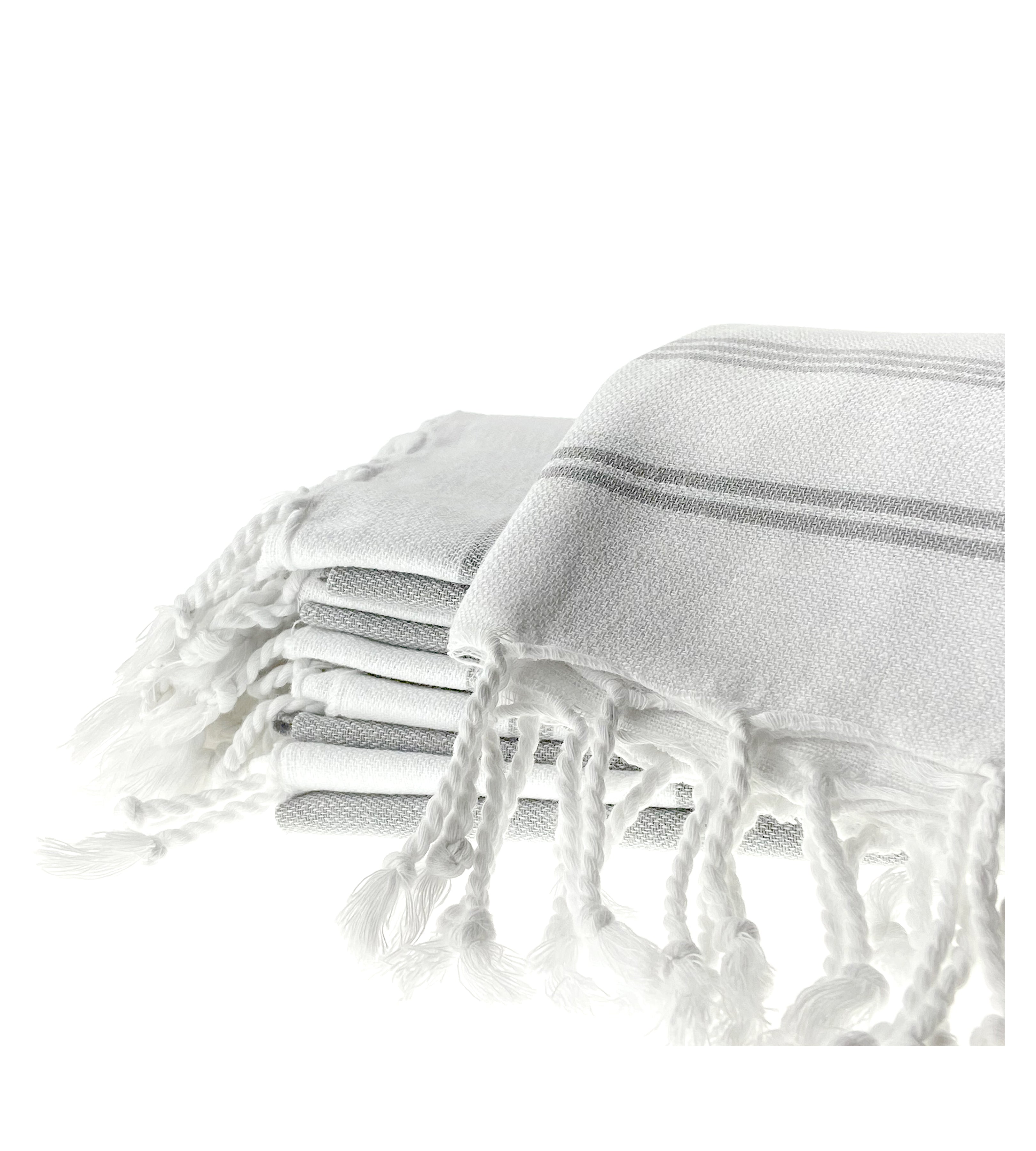 Grey striped organic cotton Turkish peshtemal hand towel with fringe – artisan-made, eco-friendly, soft spa towel