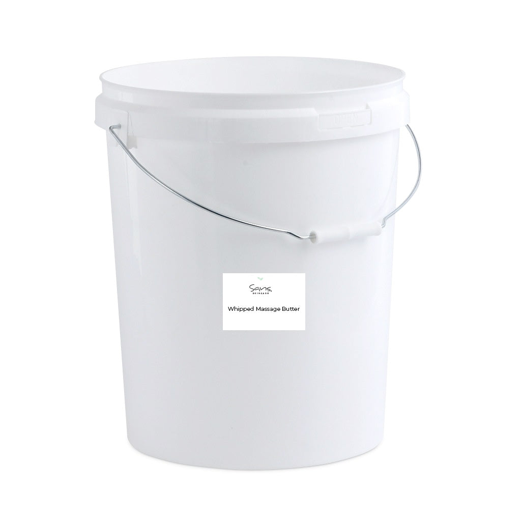 Sans Skincare Whipped Massage Butter in large white bulk bucket, natural rich moisturizer available in wholesale spa-size