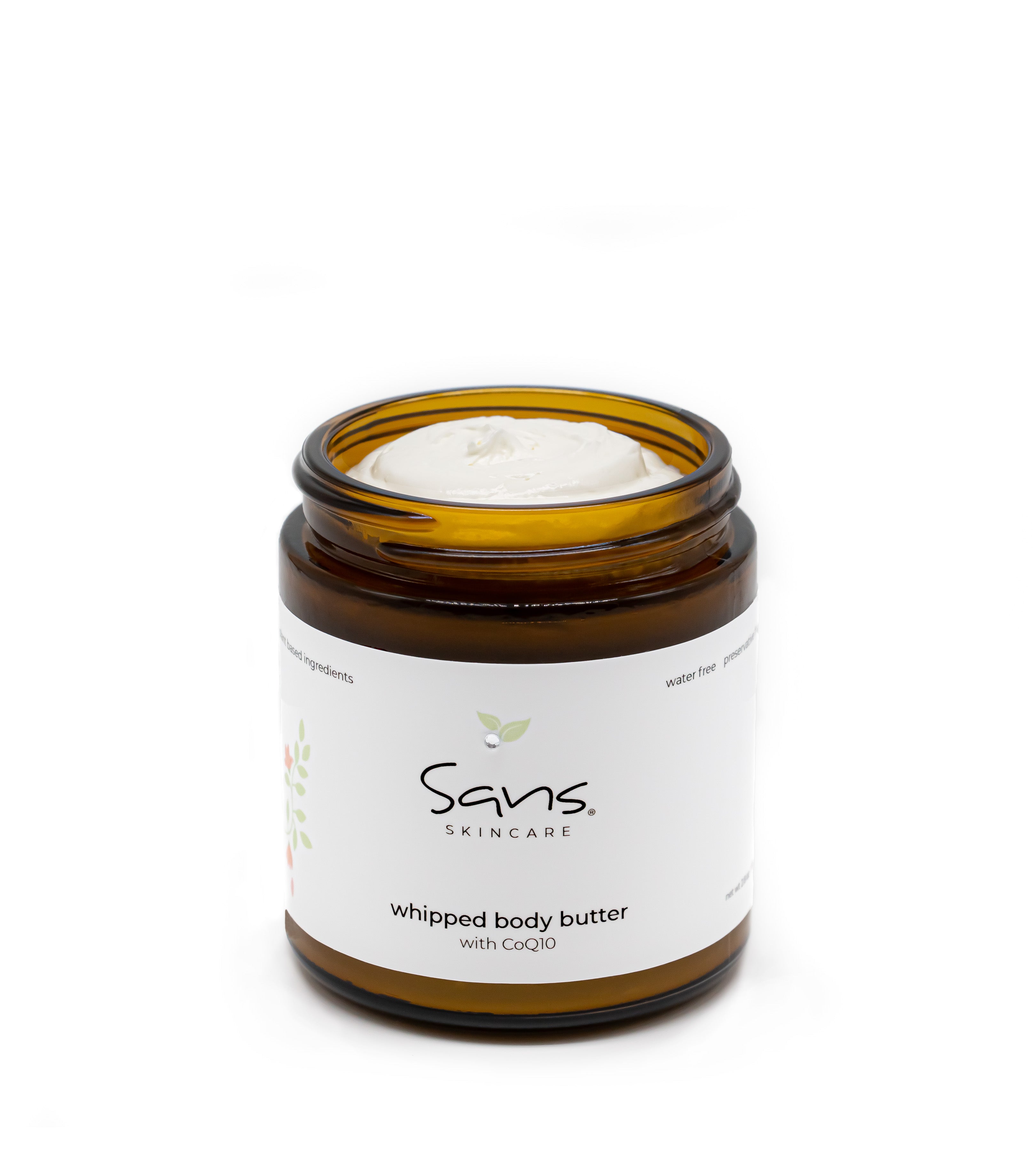 Sans Skincare Whipped Body Butter – luxurious natural body cream with CoQ10 to deeply moisturize, smooth, and restore skin