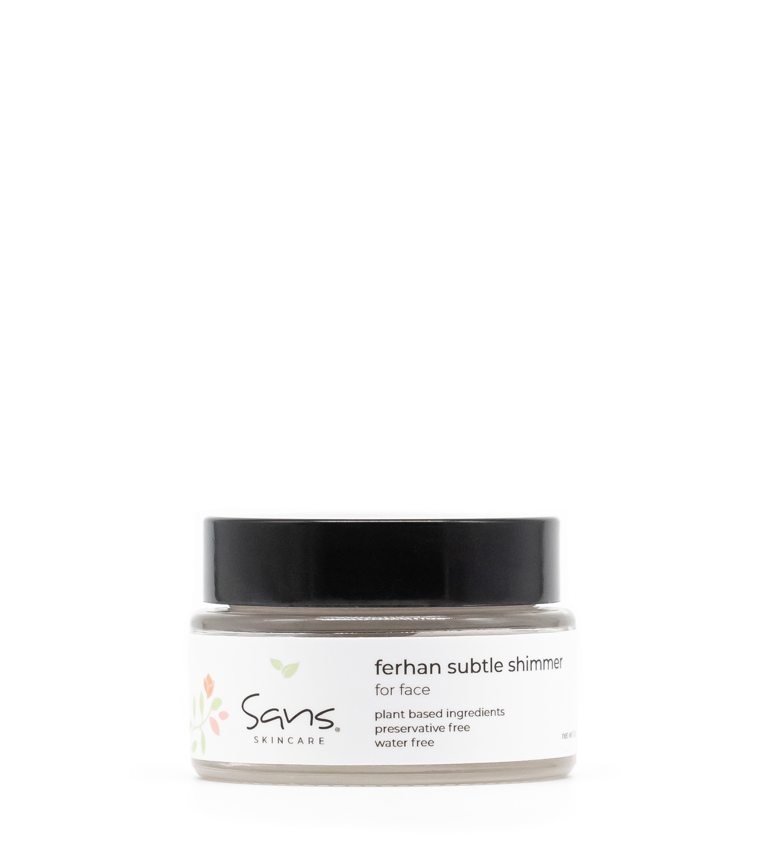 Sans Skincare Ferhan Subtle Shimmer for face – plant-based, preservative-free highlighter balm in glass jar for radiant glow