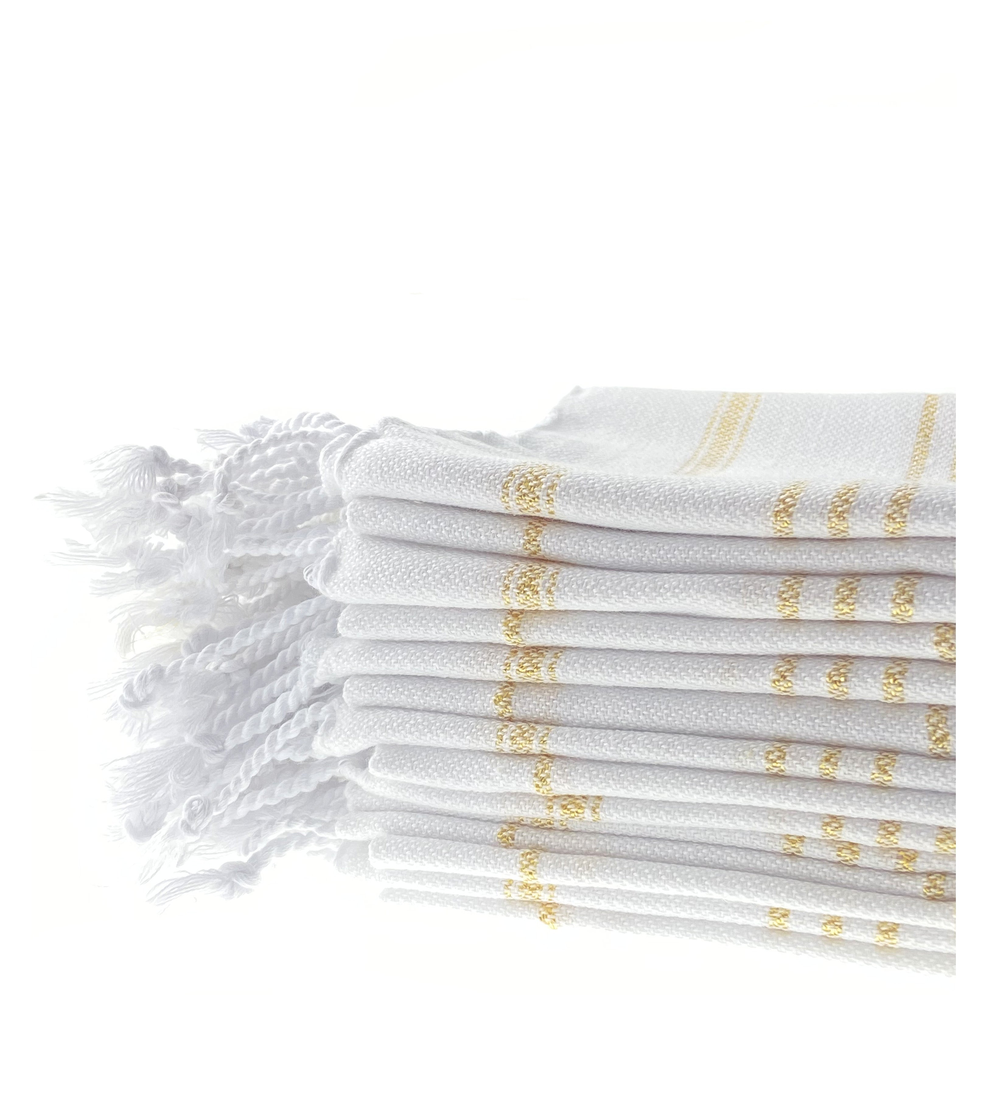 Golden striped organic cotton peshtemal towel – handwoven Turkish towel with fringe, soft and eco-friendly for daily use