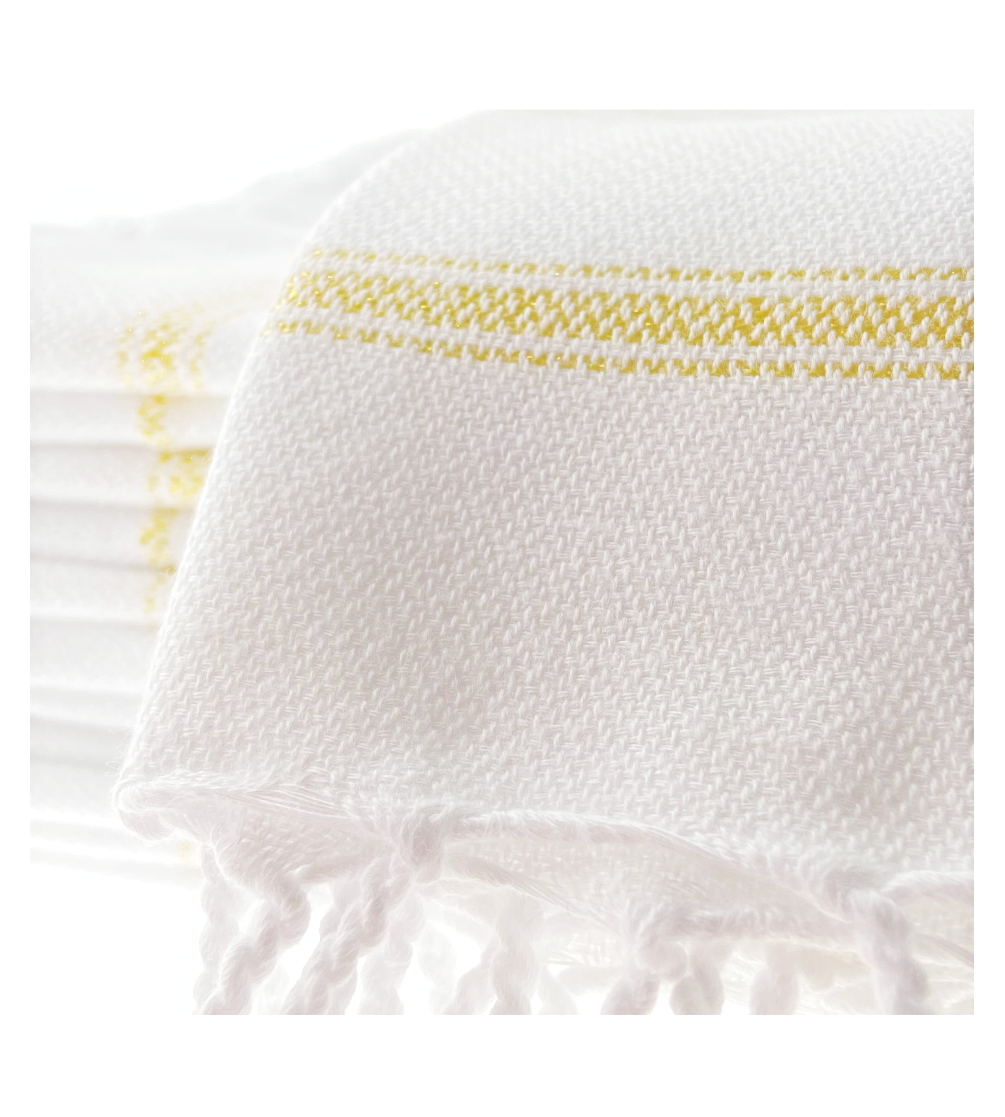 Sans Skincare golden striped peshtemal towel – organic cotton hand towel handmade in Turkey for skincare and spa rituals