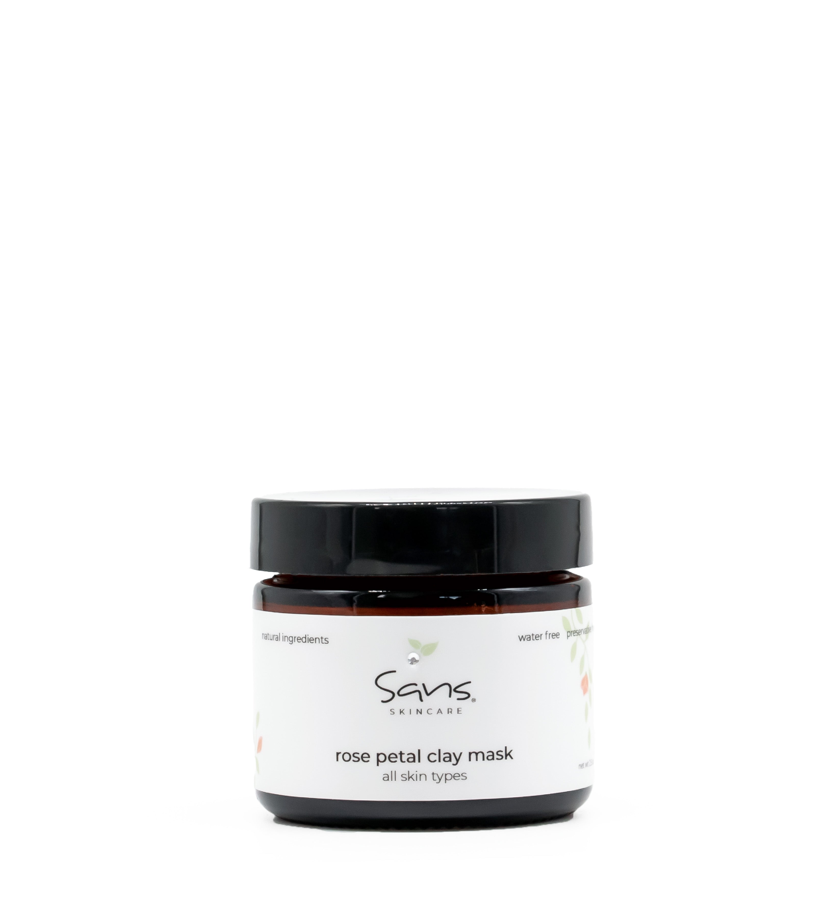 Sans Skincare Rose Petal Clay Mask – soothing rose-infused powder mask for calming, hydrating, and glowing skin